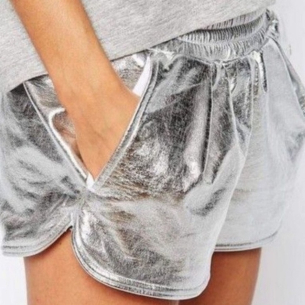 Express Metalic Silver Shorts sz L